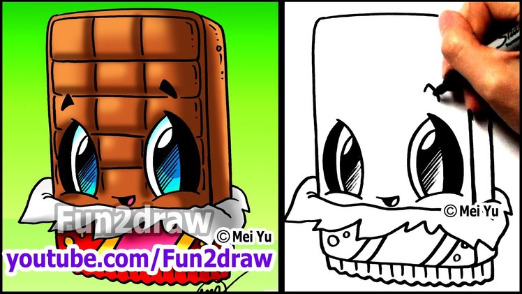 How to Draw Cute Cartoons - Chocolate Bar - Fun2draw kawaii food