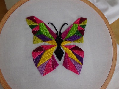 Hand Embroidery: Satin, Straight, Herringbone Stitch (Butterfly)