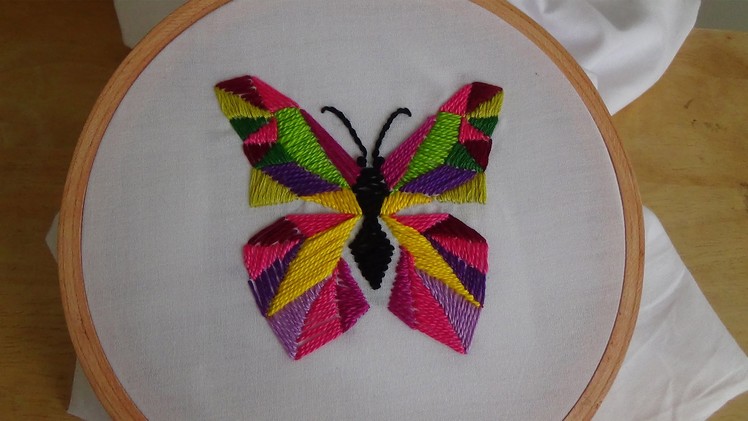 Hand Embroidery: Satin, Straight, Herringbone Stitch (Butterfly)