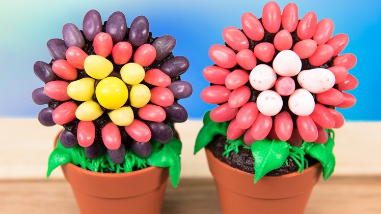 Jelly Bean Flower Pot Cupcakes from Cookies Cupcakes and Cardio