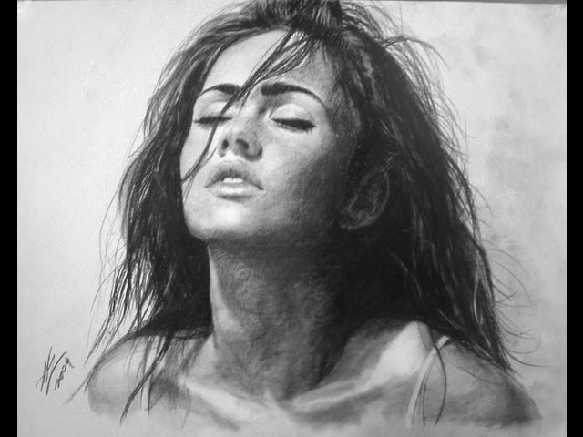 Megan Fox charcoal Portrait Drawing video - ThePortraitArt