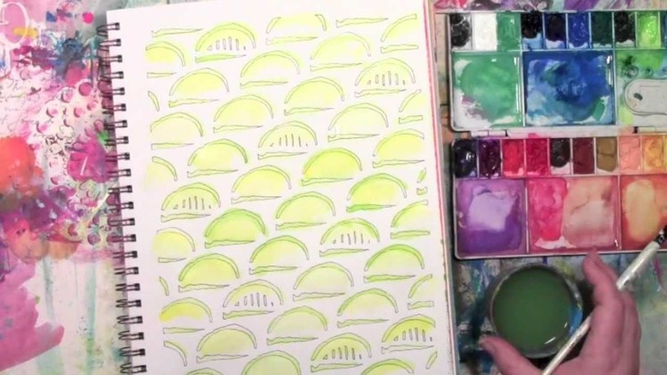 Using Watercolors with a Stencil in an Art Journal