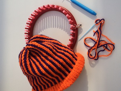 Halloween Hat with vertical stripes on KnitUK Knitting Loom. Children's Size