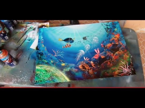 Spray paint art coral reefs