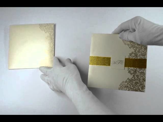 D-4645, Cream Color, Shimmery Finish Paper, Ribbon Layered Cards, Designer Multifaith Invitations