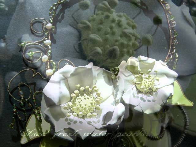 OOAK Polymer Clay Necklaces & wire " Anemone flowers" by Kastina
