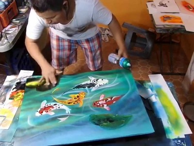 Koi fish spray paint art