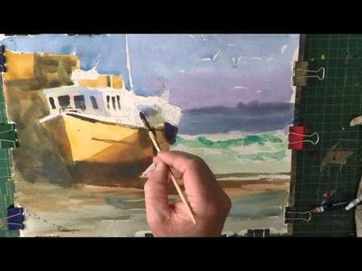 Step by Step Watercolour  Demo Fishing Boat Low Tide. Cornwall.