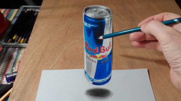Drawing  3D Levitating Red Bull Can