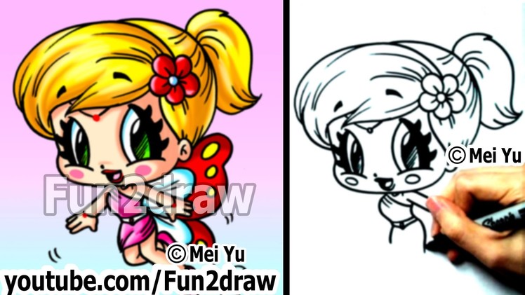Fun Cartoons - How to Draw People - Butterfly Fairy Girl