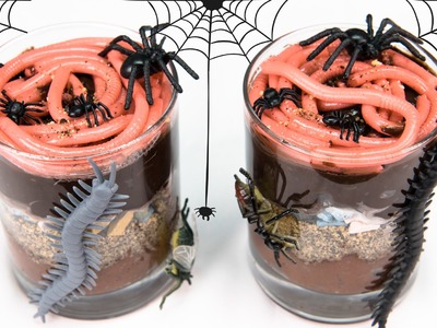Gummy Worms in Dirt Cups for Halloween from Cookies Cupcakes and Cardio