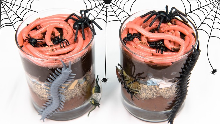 Gummy Worms in Dirt Cups for Halloween from Cookies Cupcakes and Cardio