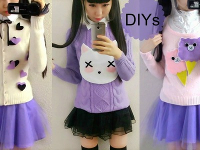 3 Sweater DIYs: Alpaca + Gothic Pastel Cat + Heart + Outfit Ideas (Milk Bag+Navy&Snowflake Sweaters)