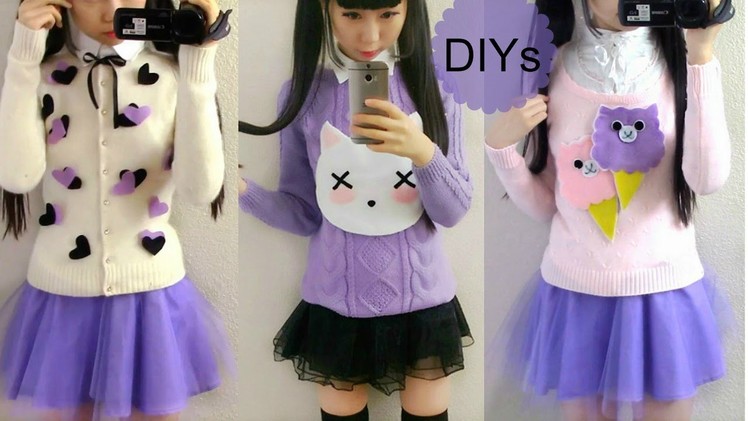 3 Sweater DIYs: Alpaca + Gothic Pastel Cat + Heart + Outfit Ideas (Milk Bag+Navy&Snowflake Sweaters)