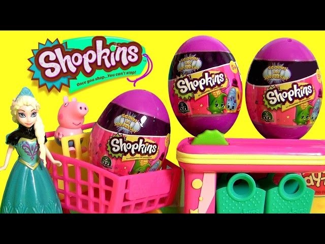 Queen Elsa Shopping For Shopkins Eggs Surprise Toys Disney Frozen at the Supermarket Cash Register