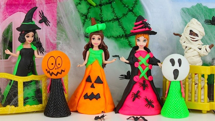 Play Doh Disney Princess Halloween Costumes DIY Frozen Anna Belle Tiana Snow White