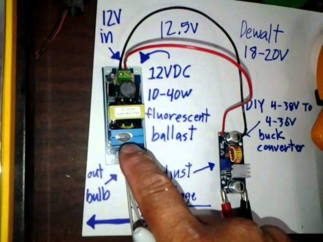 DIY 12-20V DC fluorescent+ballast for dewalt light