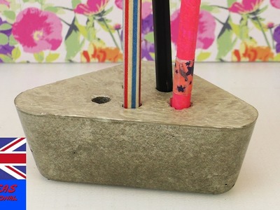 DIY Decor Ideas: How to make a concrete pen holder - Quick and Easy Tutorial in English