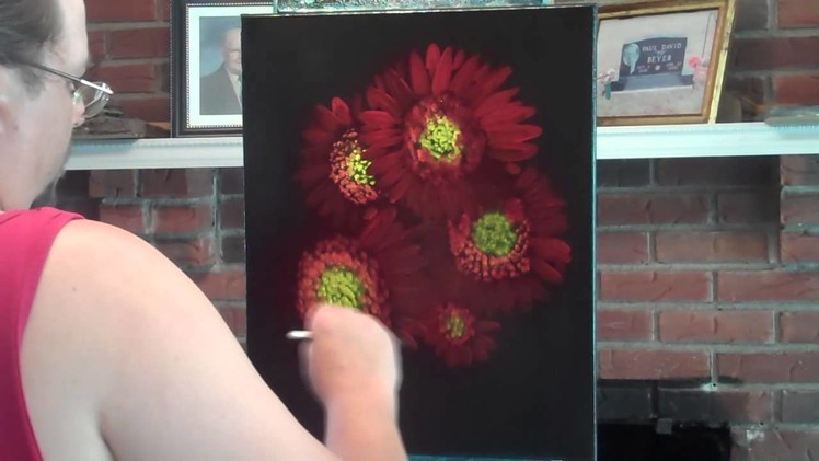 "Sunny Flowers" Floral speed painting on black canvas
