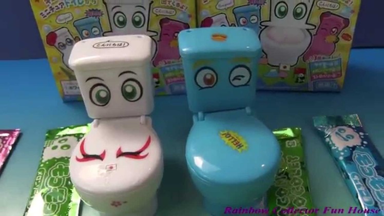 2 Japanese Candy "In A Toilet" Mokomoko Mokoretto White+Blue Color DIY Toy Set