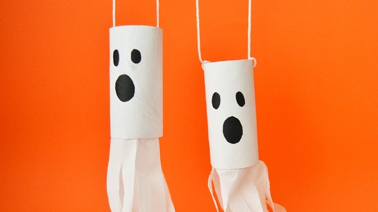 Hanging ghost. Halloween Handicrafts for kids.