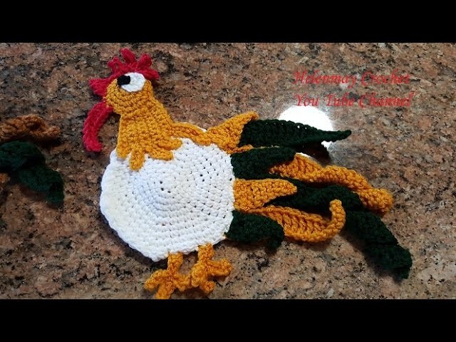 Crochet Rooster Hot Pad Pot-holder and Kitchen Towel Topper Part 1 of 2 DIY tutorial