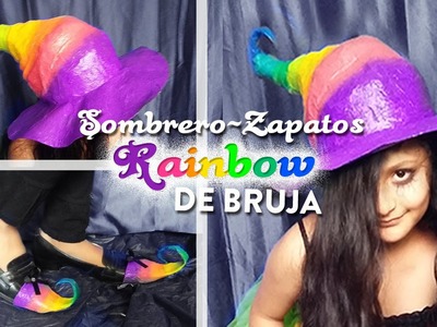 Serie DIY sombrero y zapatos de bruja arcoiris | DIY rainbow witch Hat and shoes - DREEN