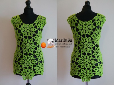 How to crochet lime top tunic with motifs free tutorial pattern by marifu6a