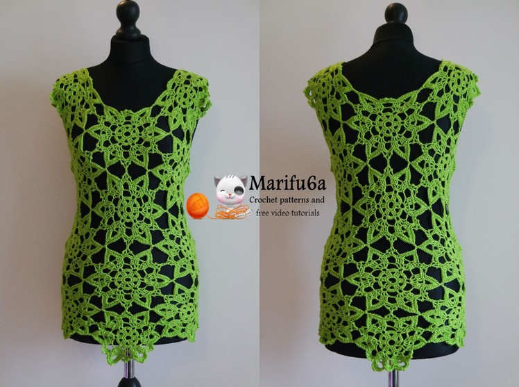 How to crochet lime top tunic with motifs free tutorial pattern by marifu6a