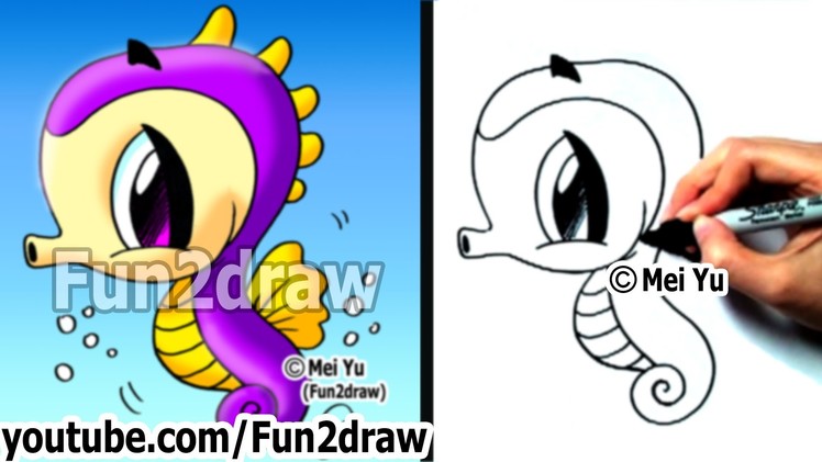 How to Draw a Cartoon Seahorse in 2 min - Learn to Draw - Art Lessons - Fun2draw