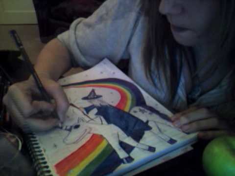 Re: A Wizard riding a unicorn down a rainbow in space (art comp)
