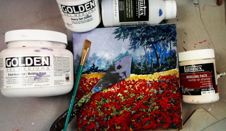 How to paint a field of  textured poppies landscape Part one.  2
