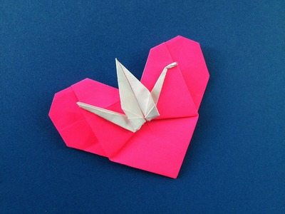 Origami Paper - "Heart with Crane" - Valentine special.
