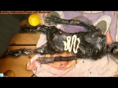 DIY Turn a Skeleton into a Corpse for Halloween with Plastic Wrap and Silicone Caulk
