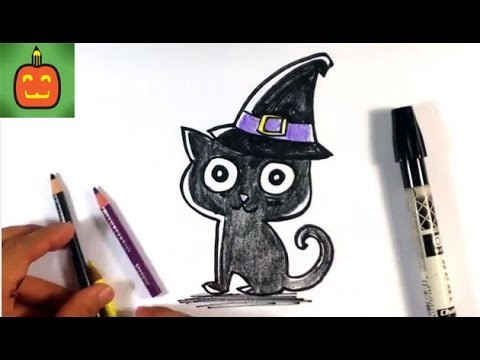 How to Draw a Cat in a Witches Hat - Halloween Drawings