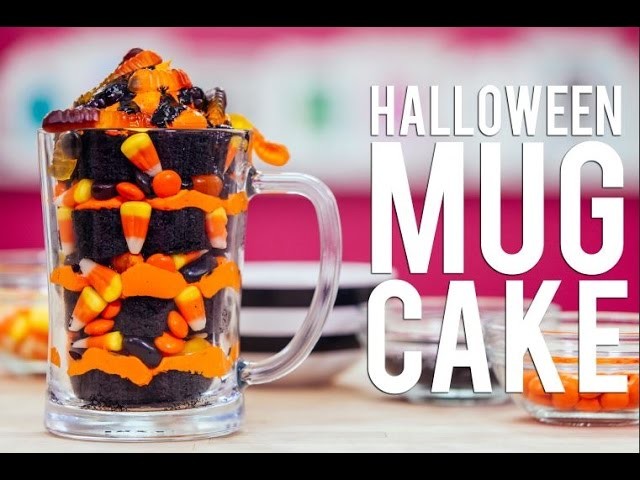 How To Make A HALLOWEEN MUG CAKE! Chocolate Cake, Black Ganache and Gummy Worms!