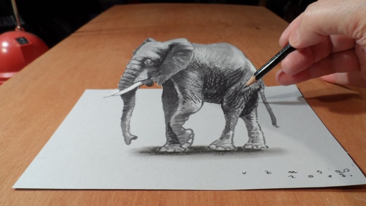 Trick Art, How to Draw 3D Elephant, Time Lapse