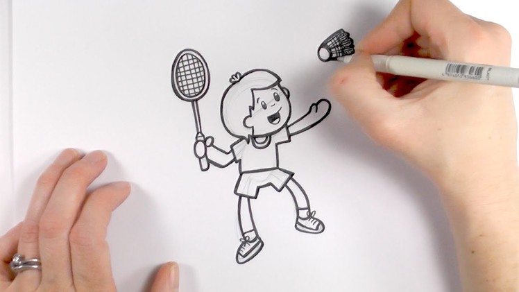 How to Draw a Cartoon Boy Playing Badminton