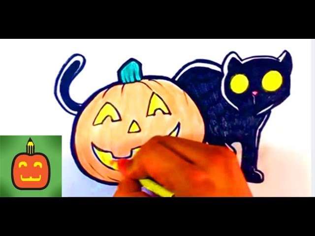 How to Draw a Cat and Jack-O-Lantern - Halloween Drawings