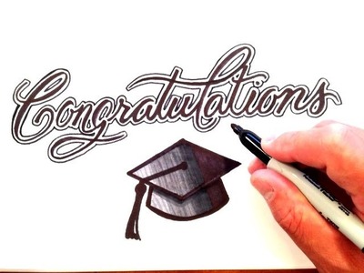 How to Draw Congratulations with Graduation Cap