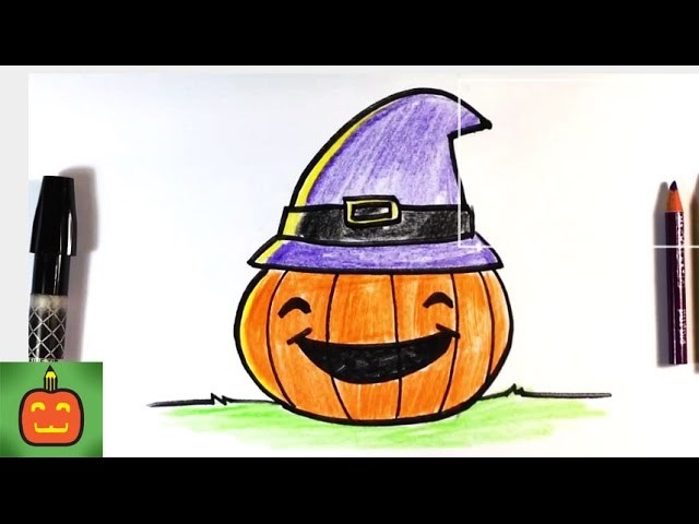 How to Draw Halloween Pumpkin with Hat - Halloween Drawings