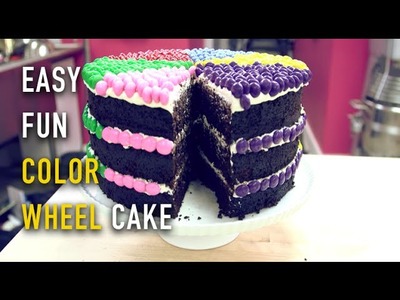 How to Make A COLOR WHEEL CAKE with SMARTIES! An Easy, DIY Colorful Kids Cake!