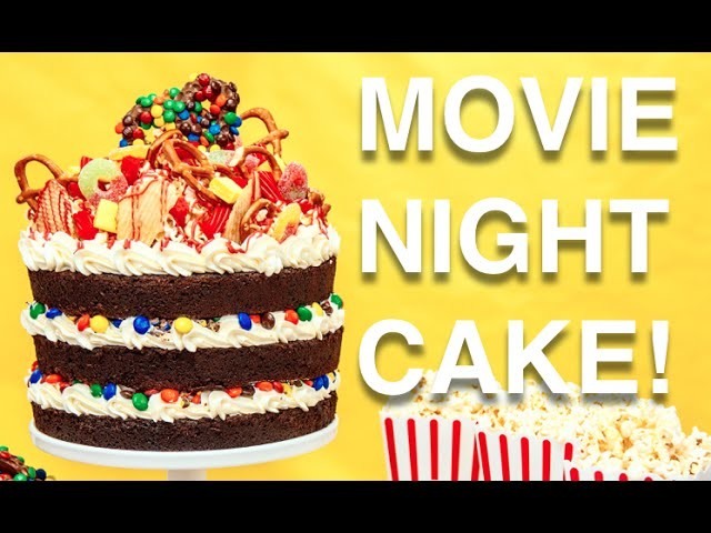 How To Make A MOVIE NIGHT CAKE! Root beer chocolate cake, vanilla buttercream, M&Ms and popcorn!