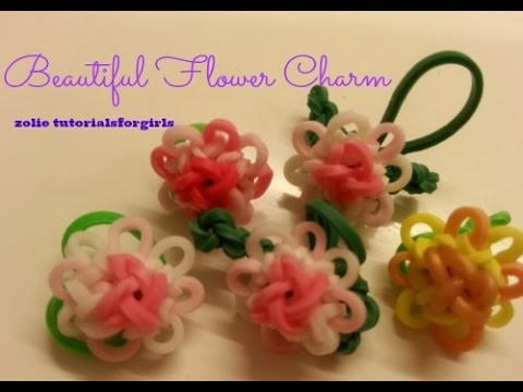 Rainbow loom(monstertail) Flower Charm tutorial