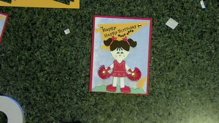 Cricut "Happy  Happy Birthday" cheerleader card Everyday paper dolls cartridge