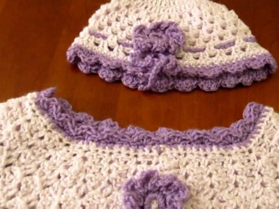 Crochet child's dress and matching hat