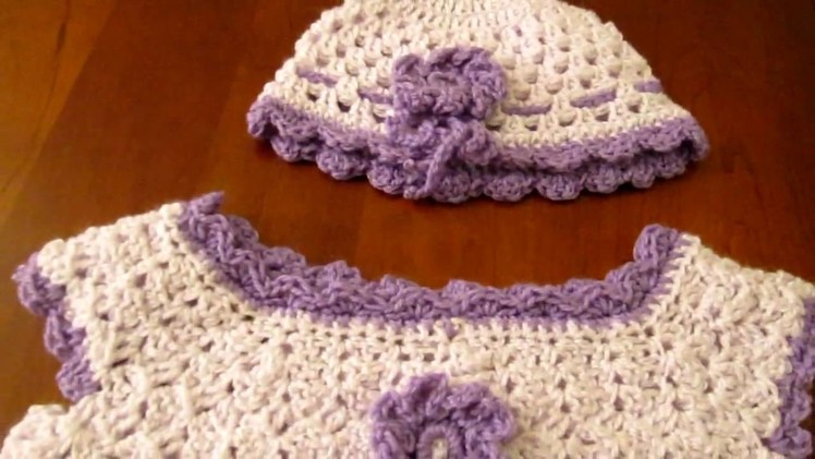 Crochet child's dress and matching hat