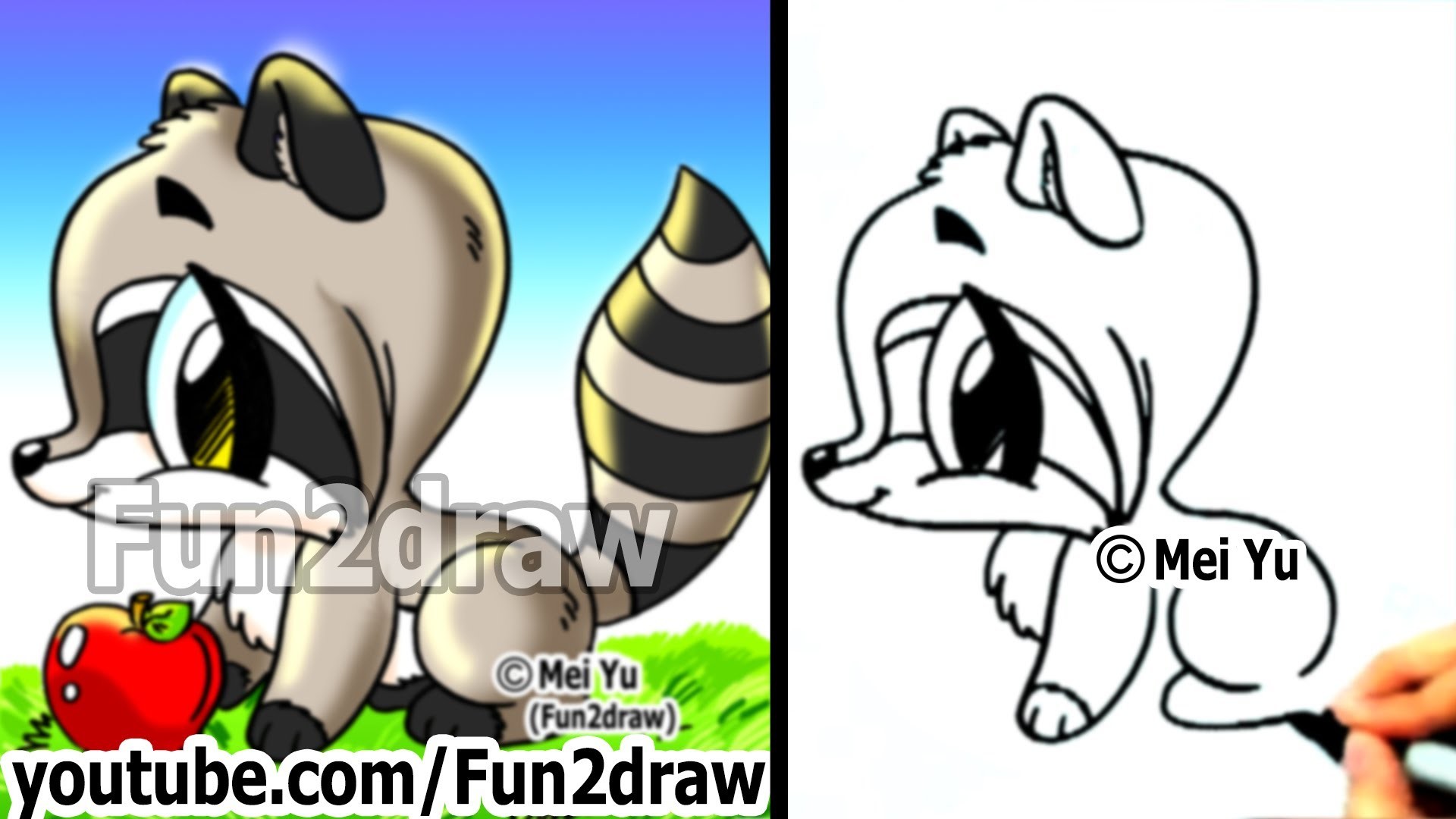 How to Draw Cartoon Characters - Cute Raccoon Easy - Draw Animals