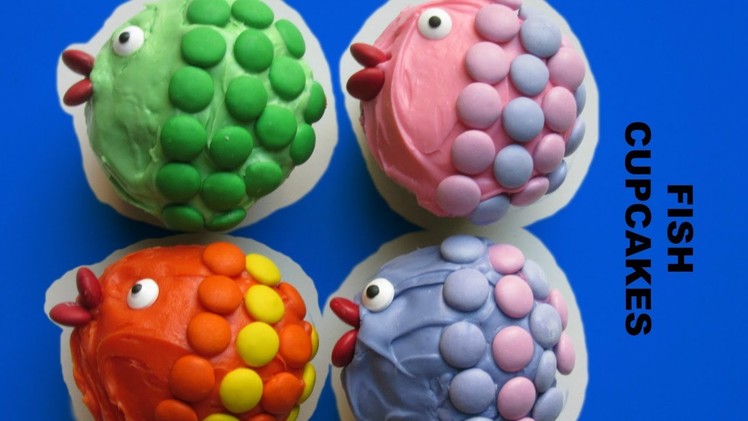 Make a RAINBOW FISH CUPCAKE-under the sea theme party- tutorial by Kids Creative Kitchen