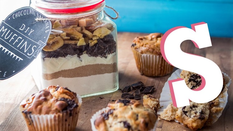 Chocolate, Banana & Fudge Muffins.  In A Jar Recipe!